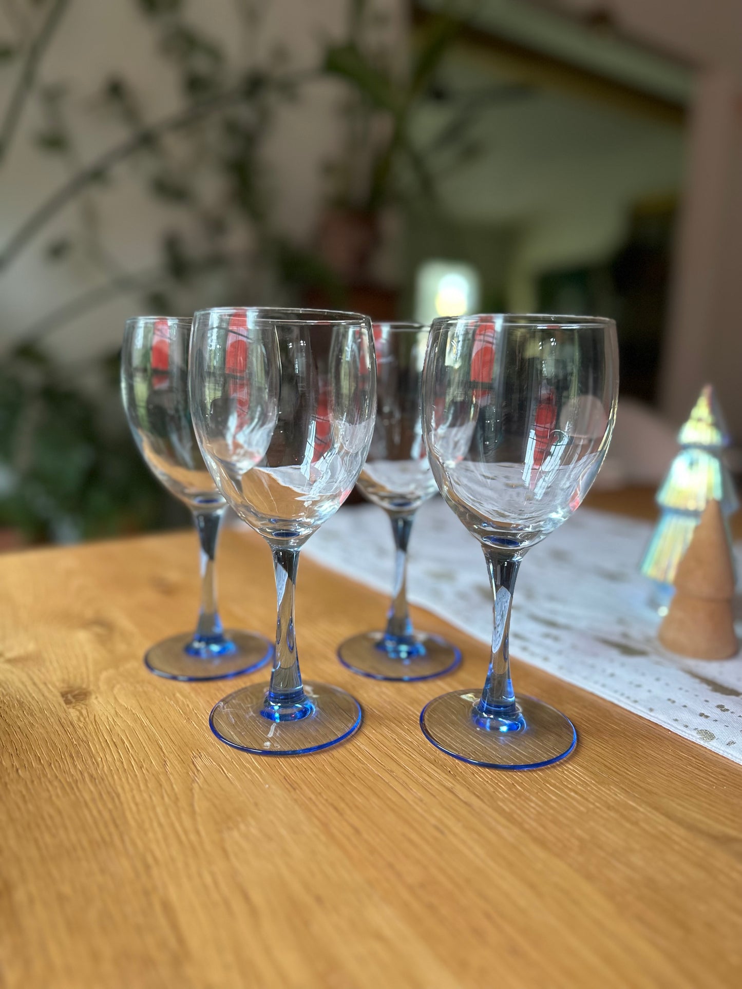 Blue stemmed wine glasses- set of 4