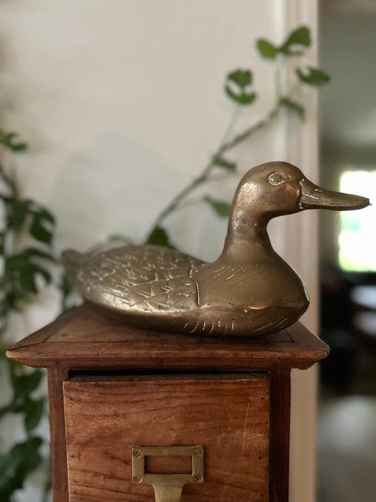 Large Solid Brass Duck